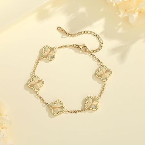 18K gold-plated mother of pearl enamel, adjustable clover lucky bracelet for women in Saudi Arabia