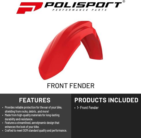 Polisport Motocross (MX) Restyle Front Fender for Honda CR125R/250R (2002-07) الدراجة الترابية - جودة OEM، متينة ومرنة ومثالية - أحمر in Saudi Arabia