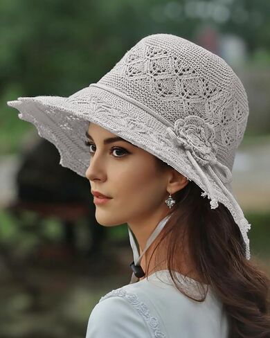 Women’s Wide Brim Sun Hat Foldable Crochet Hat with Floral Lace, Breathable & Lightweight for Beach, Travel in Saudi Arabia