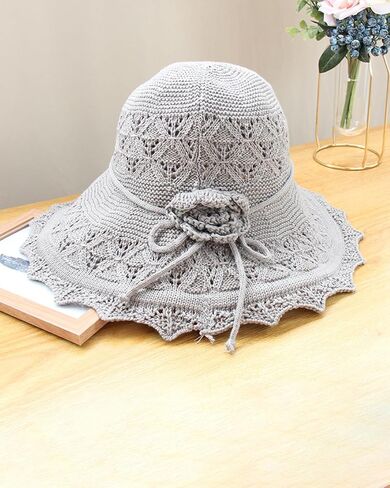 Women’s Wide Brim Sun Hat Foldable Crochet Hat with Floral Lace, Breathable & Lightweight for Beach, Travel in Saudi Arabia