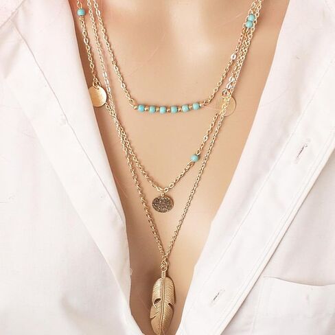NEWITIN 21 Pieces Gold Bohemian Jewelry Set for Women Fashion Costume Jewels Turquoise Necklace Bracelet Ring Belt Chain Earrings Western Turquoise Jewelry Set for Women in Saudi Arabia
