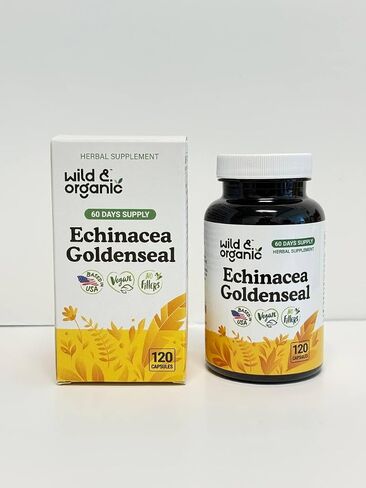 Wild & Organic Echinacea Goldenseal Capsules - Immune & Lung Support - Goldenseal Echinacea Supplement - Hydrastis Canadensis & Purpurea Complex - Vegan, No Fillers, Non-GMO - 60 Count in Saudi Arabia