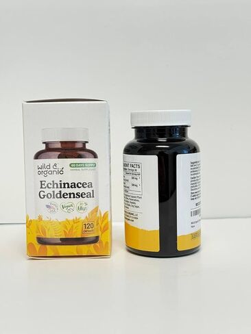 Wild & Organic Echinacea Goldenseal Capsules - Immune & Lung Support - Goldenseal Echinacea Supplement - Hydrastis Canadensis & Purpurea Complex - Vegan, No Fillers, Non-GMO - 60 Count in Saudi Arabia
