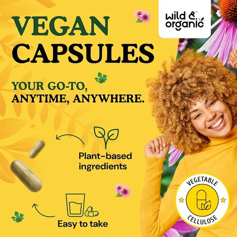Wild & Organic Echinacea Goldenseal Capsules - Immune & Lung Support - Goldenseal Echinacea Supplement - Hydrastis Canadensis & Purpurea Complex - Vegan, No Fillers, Non-GMO - 60 Count in Saudi Arabia