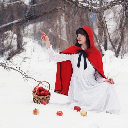 Haysandy 2 Pcs Women's Riding Hood Costume Red Hooded Velvet Cloak Satin Bow Thigh Highs Halloween Christmas Cosplay Party in Saudi Arabia