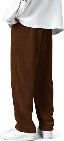 Mens Corduroy Pants Drawstring Elastic Waist Casual Pants Straight Baggy Sweatpants with Pockets in Kuwait