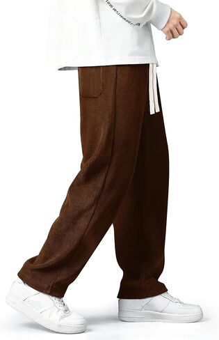 Mens Corduroy Pants Drawstring Elastic Waist Casual Pants Straight Baggy Sweatpants with Pockets in Kuwait