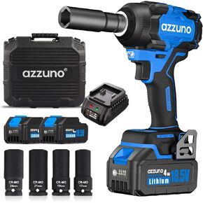 Azzuno Cordless Impact Wick 1/2 بوصة 627 قدمًا عزمًا عزمًا عالية من فرشاة الفرشاة مع بطاريات 2 × 4AH ، شاحن سريع ، 4 مآخذ وحالة ، سائق تأثير الطاقة لإطارات شاحنة السيارة المنزلية in Kuwait