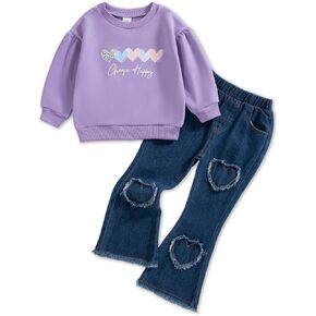 Mioglrie Little Girl Clothes Kids Toddler Fall Outfits 3T 4T 5T Denim Jeans Girls Clothing Sets Size 6 7 8 Pants Set in Kuwait