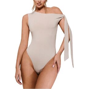 GORGLITTER Women's Asymmetrical Top Bodysuit Tie Knot Sleeveles One Shoulder Tops Leotards Jumpsuit in Saudi Arabia