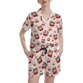 Funny Pajama Set for Women 2PCS Short Sleeve Button Down Sleepwear Pajamas Loungewear Soft Pjs Sets in Saudi Arabia