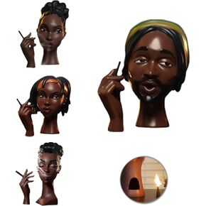 10 Inch Head Incense Burner Black Woman, Exquisite and Elegant Incense Burner,Unique Home Gift Table Accessories,Calm Room Waterfall Decoration (Eyes Closed) in Saudi Arabia