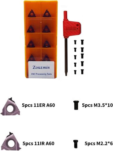 zouzmin Lathe Threading Inserts 11ER AG60 + 11IR AG60 Carbide Inserts for External Thread/Internal Thread Turning Tool Holders for for Stainless Steel and Iron,20pcs… in Saudi Arabia