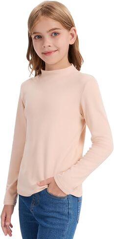 QBK Girls' Mock Turtleneck Basic Long Sleeve Shirt Casual Tee Tops for Toddler Kids (2t-12Years) in Saudi Arabia