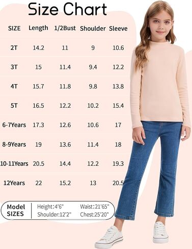 QBK Girls' Mock Turtleneck Basic Long Sleeve Shirt Casual Tee Tops for Toddler Kids (2t-12Years) in Saudi Arabia