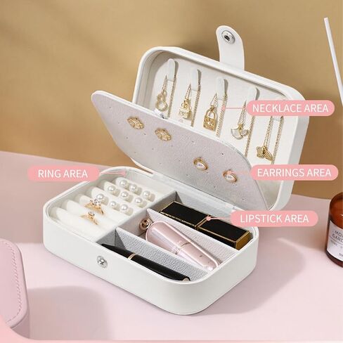 Travel Jewelry Box - Portable and Multi-Function Jewelry Organizer for Women, Compact Small Travel Case for Necklaces, Rings, Bracelets, and Earrings -Cherry Pink in Saudi Arabia