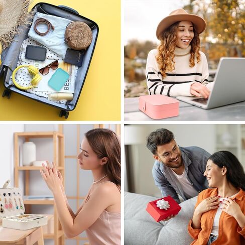 Travel Jewelry Box - Portable and Multi-Function Jewelry Organizer for Women, Compact Small Travel Case for Necklaces, Rings, Bracelets, and Earrings -Cherry Pink in Saudi Arabia