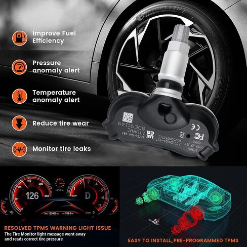 مجموعة من 4 مستشعر مراقبة ضغط الإطارات TPMS 315 ميجاهرتز متوافق مع Toyota 2020-2021 4 Speedmasters 2019-2021 Corolla OEM-Replaces# 4260712040 in Kuwait