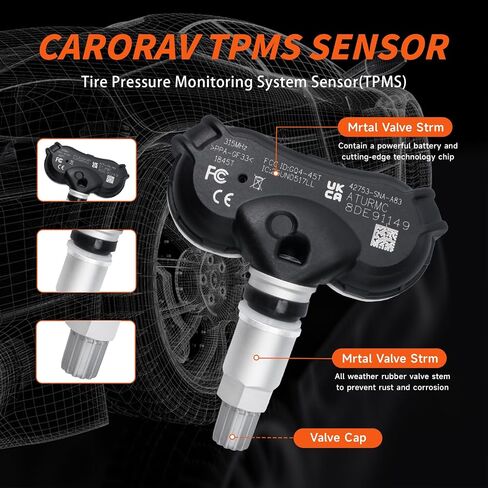 مجموعة من 4 مستشعر مراقبة ضغط الإطارات TPMS 315 ميجاهرتز متوافق مع Toyota 2020-2021 4 Speedmasters 2019-2021 Corolla OEM-Replaces# 4260712040 in Kuwait