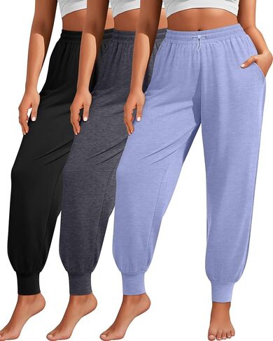 3 Pack Women Plus Size Lounge Joggers Sweatpants Casual Lightweight Yoga Jogger Running Workout Pant with Pockets in Kuwait