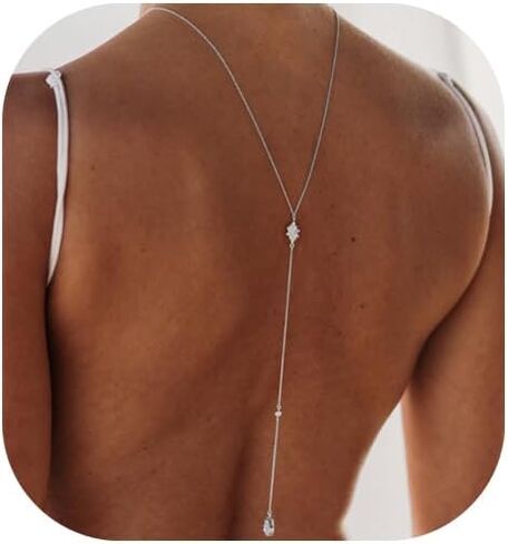 Simple Sexy Rhinestone Waterdrop Back Chain Body Jewelry for Women Sexy Backless Rhinestone Necklace Bridal Wedding Backdrop Dress Accessories Jewelry in Saudi Arabia