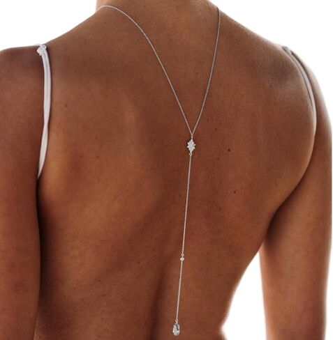 Simple Sexy Rhinestone Waterdrop Back Chain Body Jewelry for Women Sexy Backless Rhinestone Necklace Bridal Wedding Backdrop Dress Accessories Jewelry in Saudi Arabia