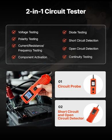 VEVOR Automotive Circuit Tester, 8-35 DCV Power Circuit Probe Tester with TFT Color Display and Lighting, Automotive Power Tester Probe with 19.7 ft / 6 m Cable, 2-in-1 Electrical Detector Finder in Saudi Arabia