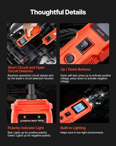 VEVOR Automotive Circuit Tester, 8-35 DCV Power Circuit Probe Tester with TFT Color Display and Lighting, Automotive Power Tester Probe with 19.7 ft / 6 m Cable, 2-in-1 Electrical Detector Finder in Saudi Arabia