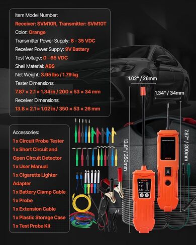 VEVOR Automotive Circuit Tester, 8-35 DCV Power Circuit Probe Tester with TFT Color Display and Lighting, Automotive Power Tester Probe with 19.7 ft / 6 m Cable, 2-in-1 Electrical Detector Finder in Saudi Arabia