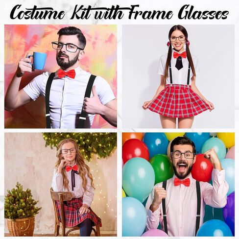 مجموعة أزياء الهالوين الطالب الذي يذاكر كثيرا من ساتينيور للرجال مع نظارات إطارية، وحمالة كلاسيكية وربطة عنق للبالغين والحفلات التنكرية الجديدة in Saudi Arabia