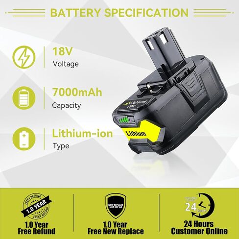 VANTTECH 18V 7.0Ah P108 Lithium Battery Replacement for Ryobi 18V Battery P104 P108 P102 P103 P105 P107 P109 P122 BPL-1815 with LED Indicator Compatible with Ryobi 18V Cordless Power Tools in Saudi Arabia