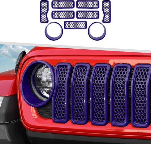 9PCS Headlight Cover & Front Grill Mesh Inserts Compatible with Jeep Wrangler JL JLU 2024-2025, NOT FIT JL Sport/Sport S (Blue) in Saudi Arabia