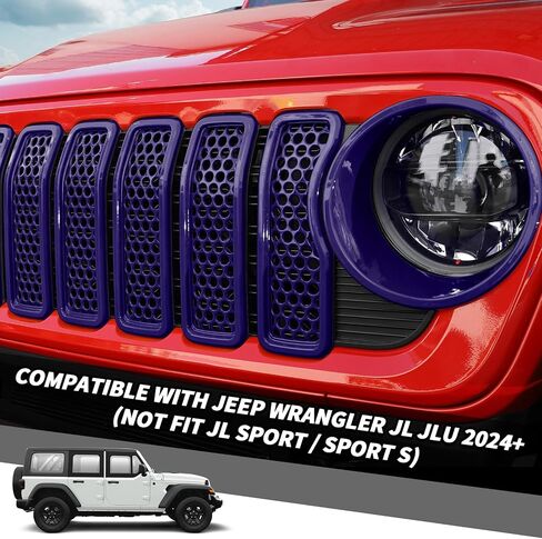 9PCS Headlight Cover & Front Grill Mesh Inserts Compatible with Jeep Wrangler JL JLU 2024-2025, NOT FIT JL Sport/Sport S (Blue) in Saudi Arabia