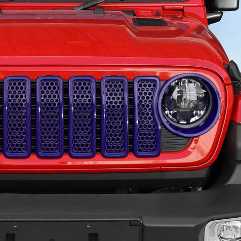 9PCS Headlight Cover & Front Grill Mesh Inserts Compatible with Jeep Wrangler JL JLU 2024-2025, NOT FIT JL Sport/Sport S (Blue) in Saudi Arabia