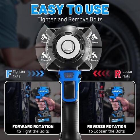 AZZUNO Cordless Impact Wrench 1/2 inch 627 Ft-lbs High Torque Brushless Electric Impact with 2x4Ah Batteries, Fast Charger, 4 Sockets & Case, Power Impact Driver for Home Car Truck Tire in Saudi Arabia