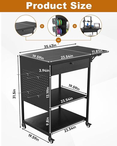 Baoz 3D الطابعة حامل مع تخزين خيوط ، مكتب طابعة ثلاثية الأبعاد ذات 3 مستويات مع عجلات ، شريط كهربائي مدمج ، جدول طابعات شاقة لل PLA/ABS/PETG/TPU ، عربة الطابعة للاستوديوهات ، المكتب ، ورشة العمل in Kuwait