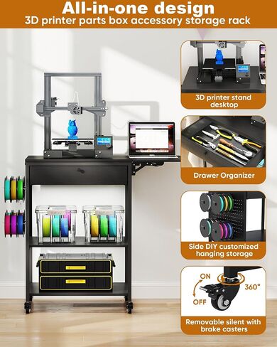 Baoz 3D الطابعة حامل مع تخزين خيوط ، مكتب طابعة ثلاثية الأبعاد ذات 3 مستويات مع عجلات ، شريط كهربائي مدمج ، جدول طابعات شاقة لل PLA/ABS/PETG/TPU ، عربة الطابعة للاستوديوهات ، المكتب ، ورشة العمل in Kuwait