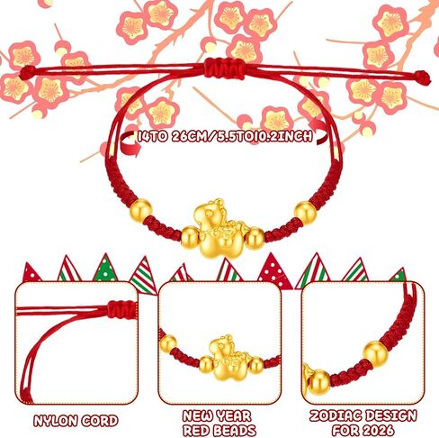 Tondiamo 12 Pcs 2026 Chinese Year of the Horse Adjustable Red String Bracelet Chinese Zodiac Bracelet Handmade Braid Horse Charms for Women Spring Festival New Year Jewelry Gift in Saudi Arabia