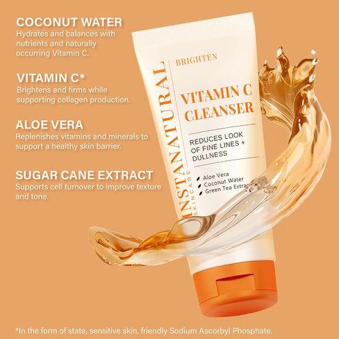 InstaNatural Vitamin C Face Serum with Hyaluronic Acid & Ferulic Acid | Brightening & Hydrating Formula for Radiant, Smooth-Looking Skin - 2 FL Oz in Kuwait