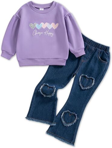 Mioglrie Little Girl Clothes Kids Toddler Fall Outfits 3T 4T 5T Denim Jeans Girls Clothing Sets Size 6 7 8 Pants Set in Kuwait