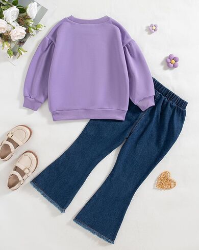 Mioglrie Little Girl Clothes Kids Toddler Fall Outfits 3T 4T 5T Denim Jeans Girls Clothing Sets Size 6 7 8 Pants Set in Kuwait