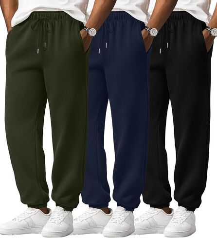 Huukeay 3 Pack Men's Sweatpants Lightweight Drawstring Joggers with Pockets Elastic Waist Workout Gym Running Lounge Pants in Saudi Arabia