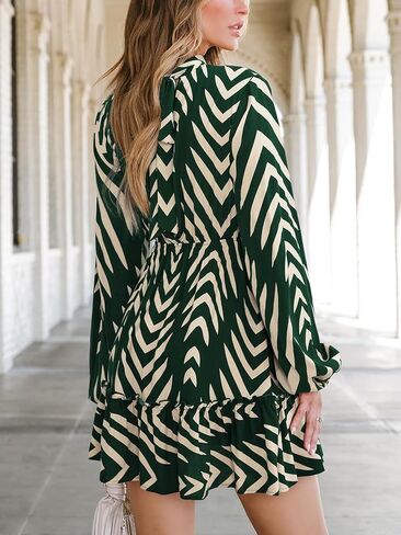 CUPSHE Ruffle Fall Dress for Women Geometric Stand Collar Long Sleeve Back Tie Cutout Smocked Mini Dresses in Saudi Arabia