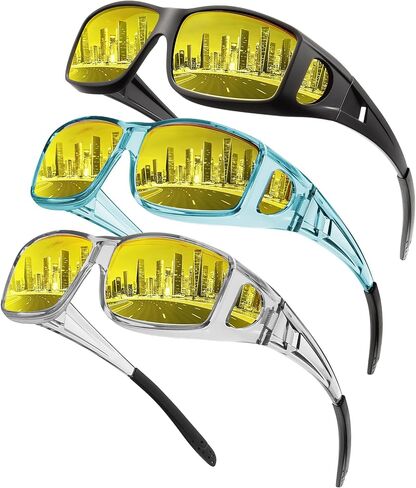 NSSIW Night-Vision-Glasses Women Mens Over-the-Glasses: Wrap-Around Anti Glare Polarized Night Vision Glasses for Driving in Saudi Arabia