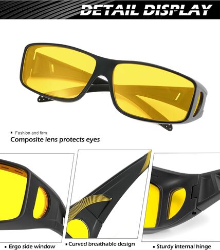 NSSIW Night-Vision-Glasses Women Mens Over-the-Glasses: Wrap-Around Anti Glare Polarized Night Vision Glasses for Driving in Saudi Arabia