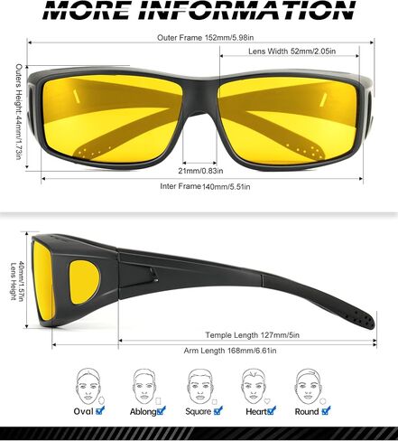 NSSIW Night-Vision-Glasses Women Mens Over-the-Glasses: Wrap-Around Anti Glare Polarized Night Vision Glasses for Driving in Saudi Arabia