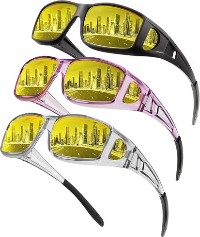NSSIW Night-Vision-Glasses Women Mens Over-the-Glasses: Wrap-Around Anti Glare Polarized Night Vision Glasses for Driving in Saudi Arabia