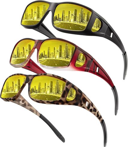 NSSIW Night-Vision-Glasses Women Mens Over-the-Glasses: Wrap-Around Anti Glare Polarized Night Vision Glasses for Driving in Saudi Arabia
