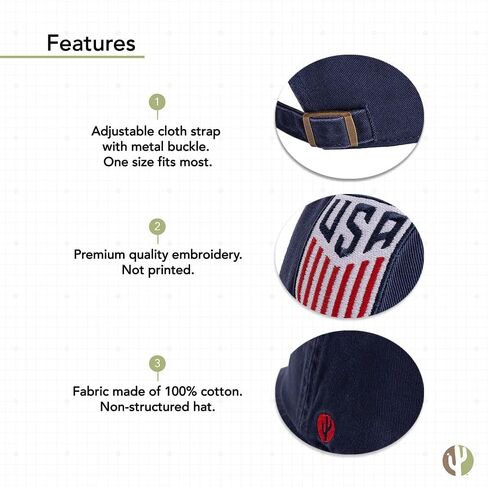 Desert Cactus US Soccer Baseball Hat USWNT United States Women's National Team Brimmed Embroidered Hats Cap Adjustable Cloth Strap Adult (Style D1) White in Kuwait