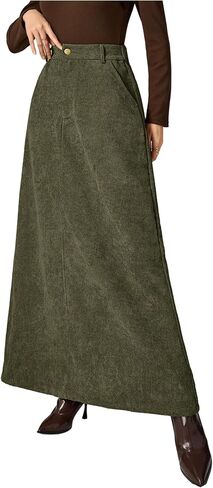 MakeMeChic Women's Business Casual Corduroy Skirt High Waisted Zip Up A Line Maxi Skirts in Saudi Arabia